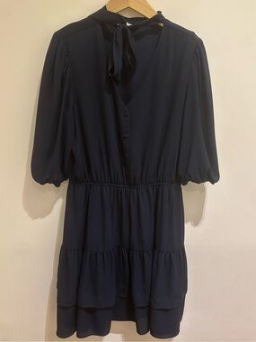 Nanette Lepore Navy Tie-Neck Blouse